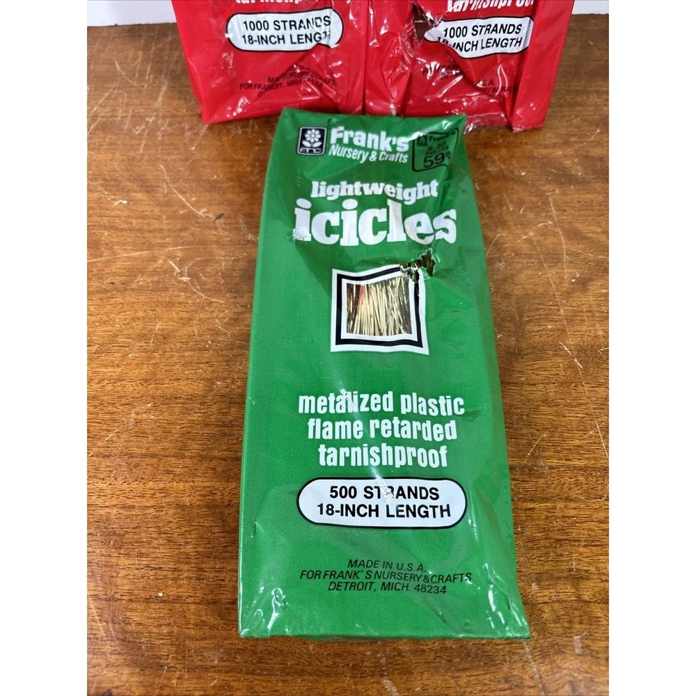 Vintage Franks Icicles 18 Inches Long Set‎ of 3 Silver Gold Christmas Tree NOS